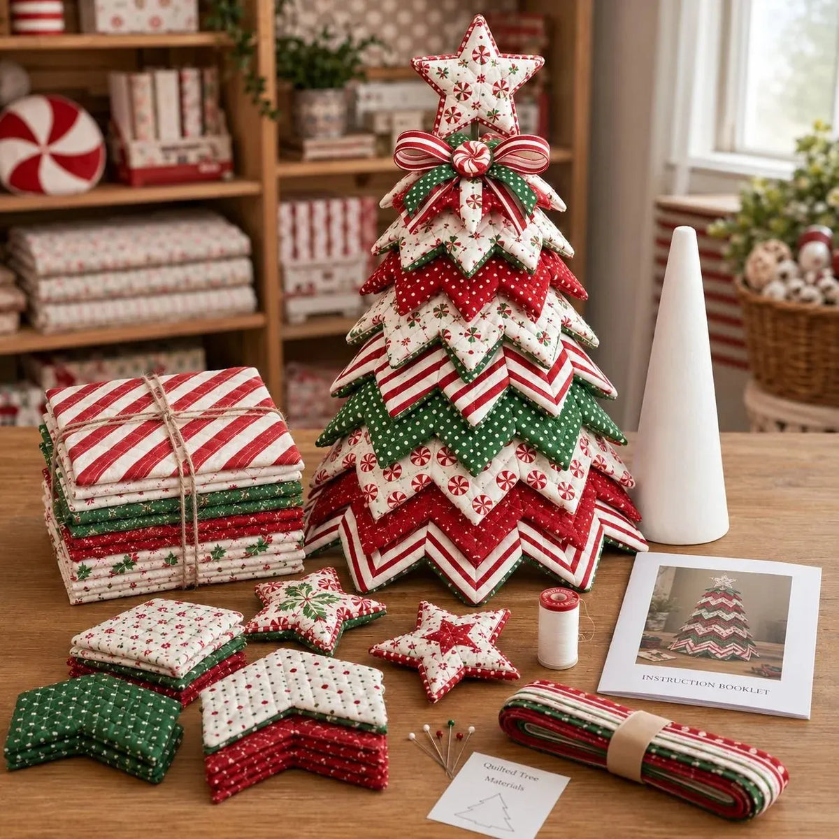 🔥HOT SALE🔥LAST DAY 50% OFF - 🎄DIY Quilted Santa Christmas Tree Kit – Handmade Fabric Holiday Tabletop Tree Decor