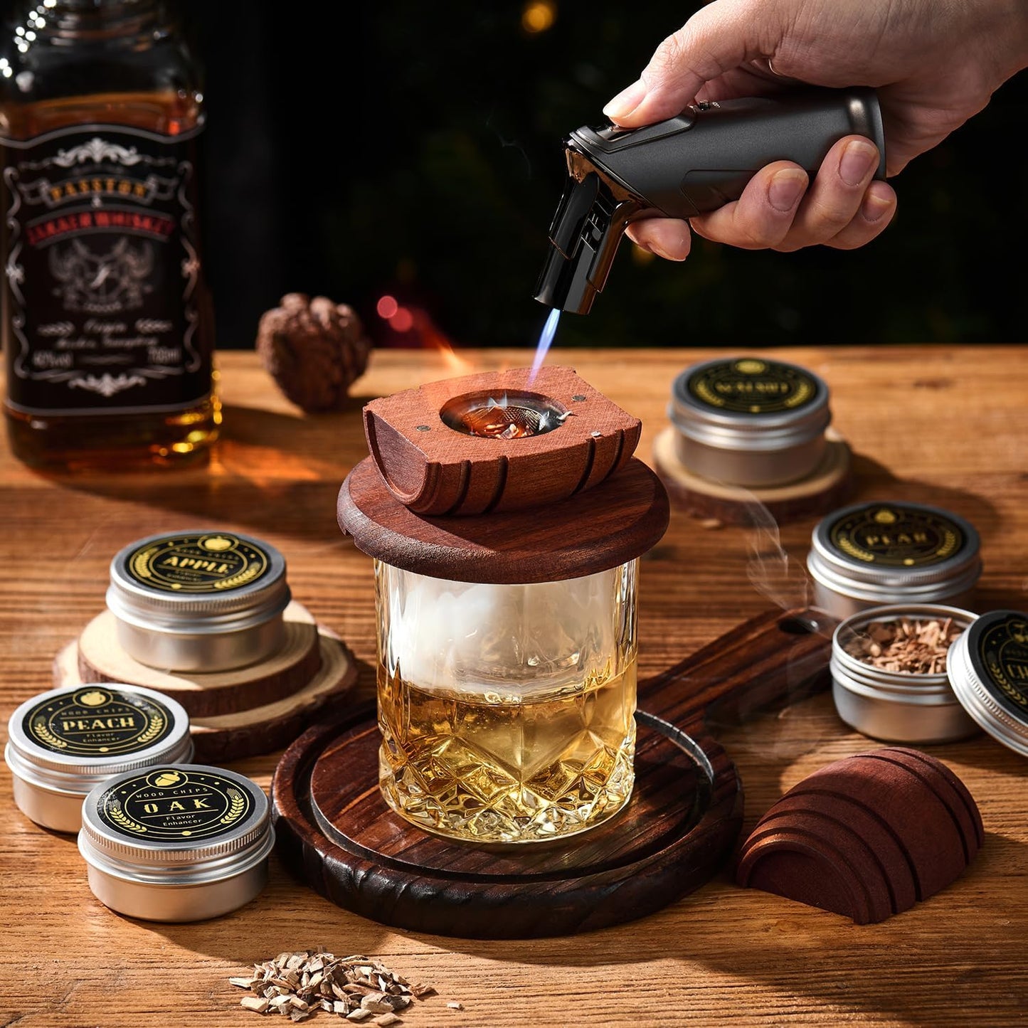 Wooden barrel smoking set