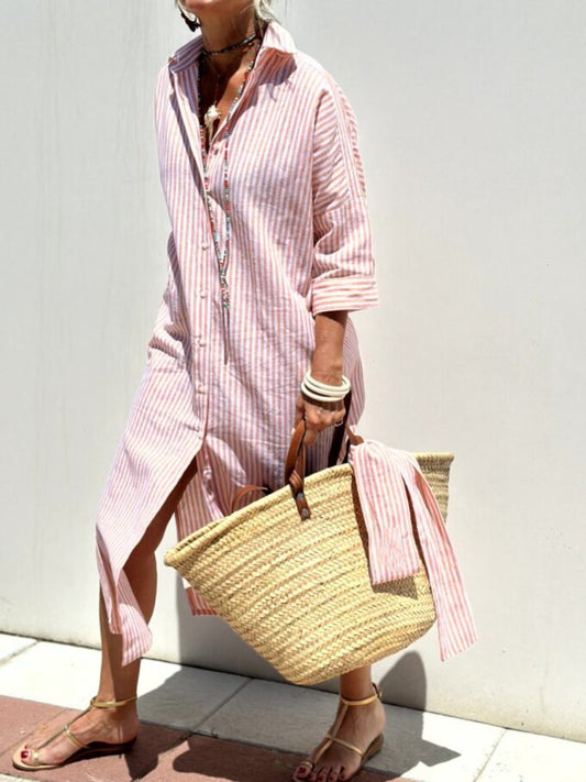 aldorian™-Classic Striped Lace-Up Shirt Dress