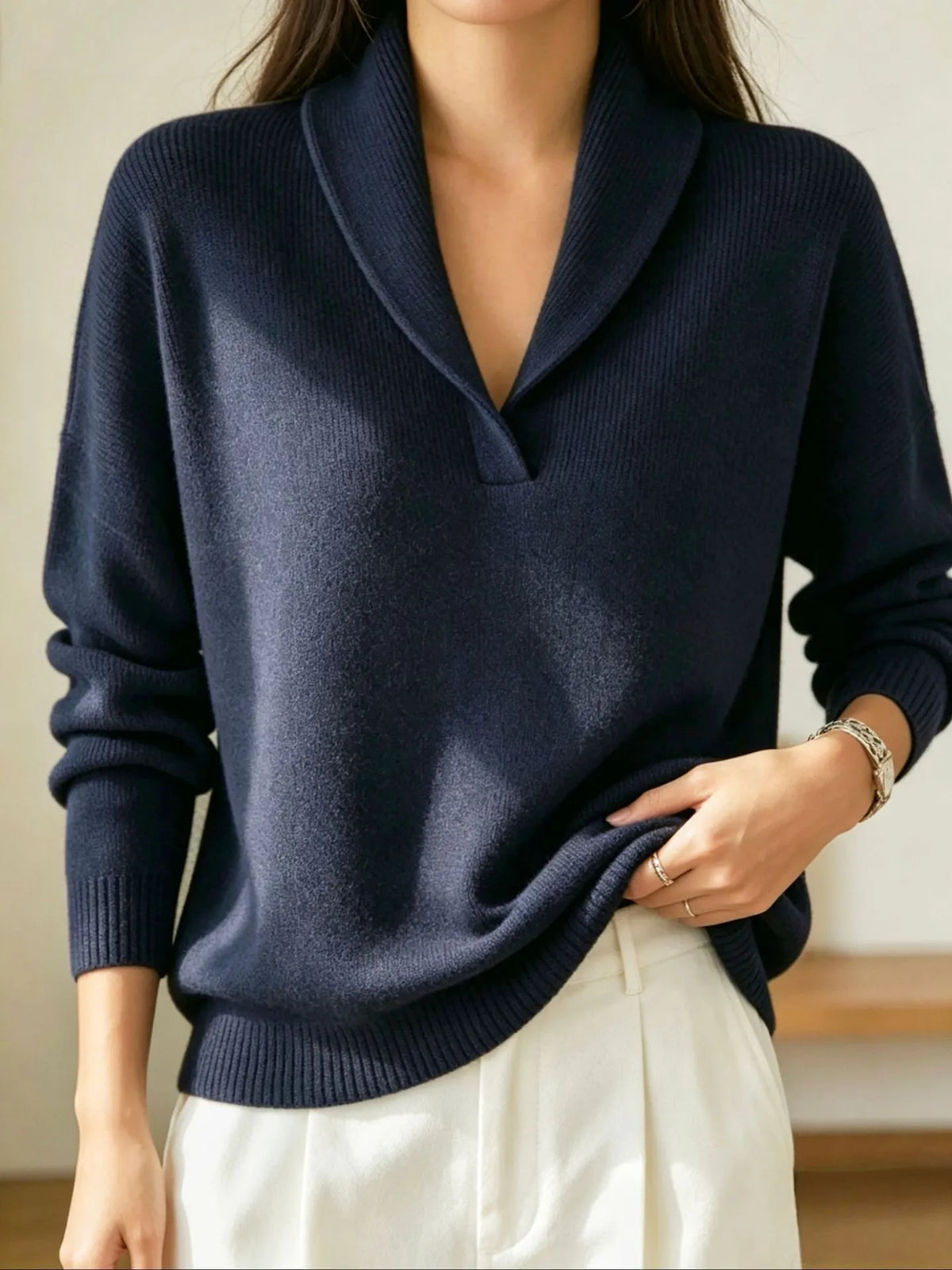 Women's Long-Sleeve V-Neck Knit Pullover