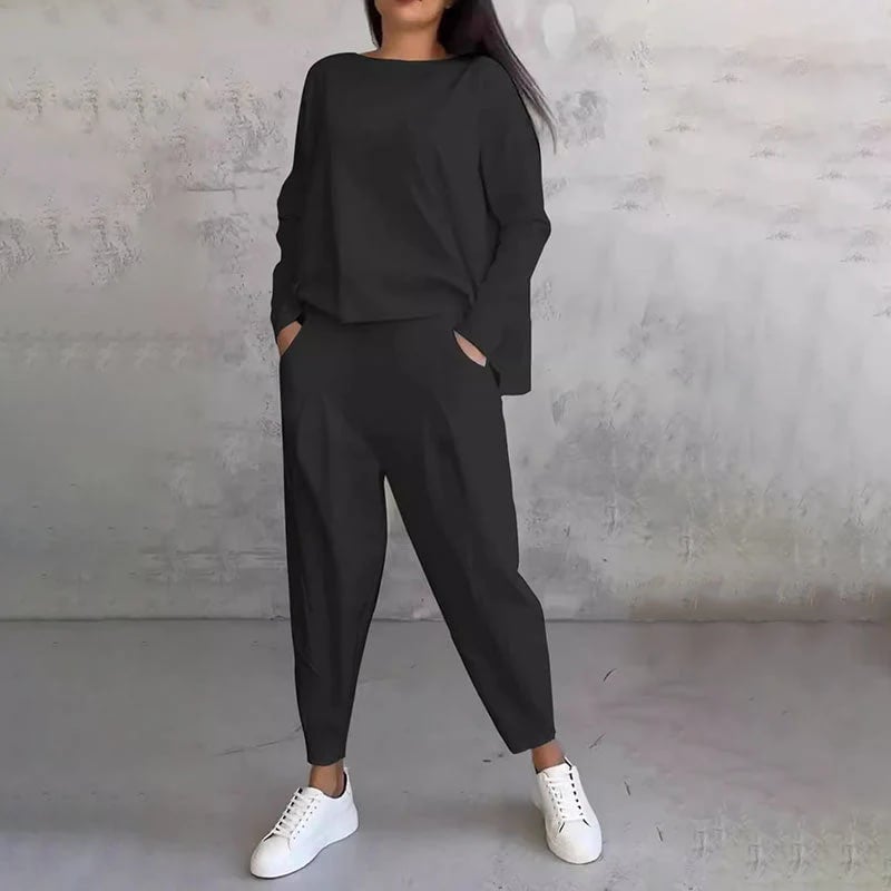 aldorian™-🔥Round-Neck Long-Sleeved Top & Pants 2-Piece Set