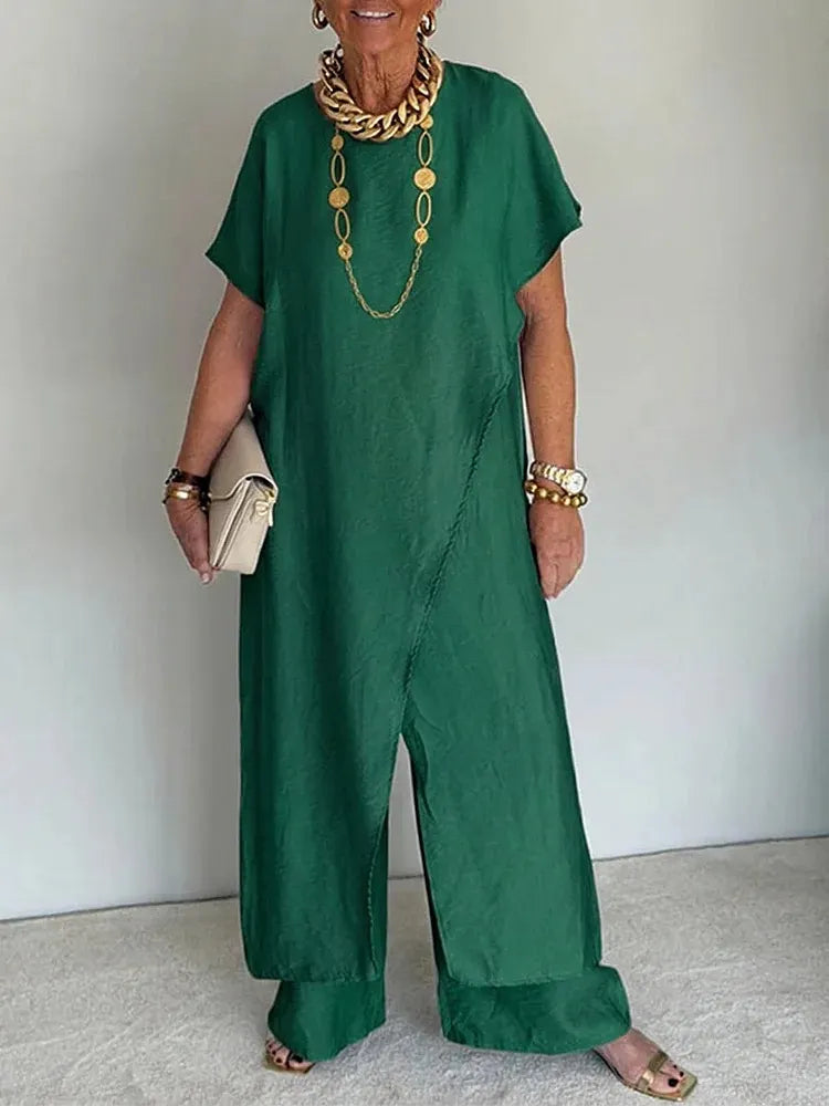 🍀🍀New Arrival - Women's Casual Retro Loose Asymmetrical Two-Piece Set
