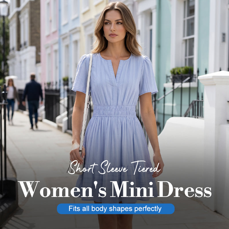 🌸Women Short Sleeve Tiered Mini Dress