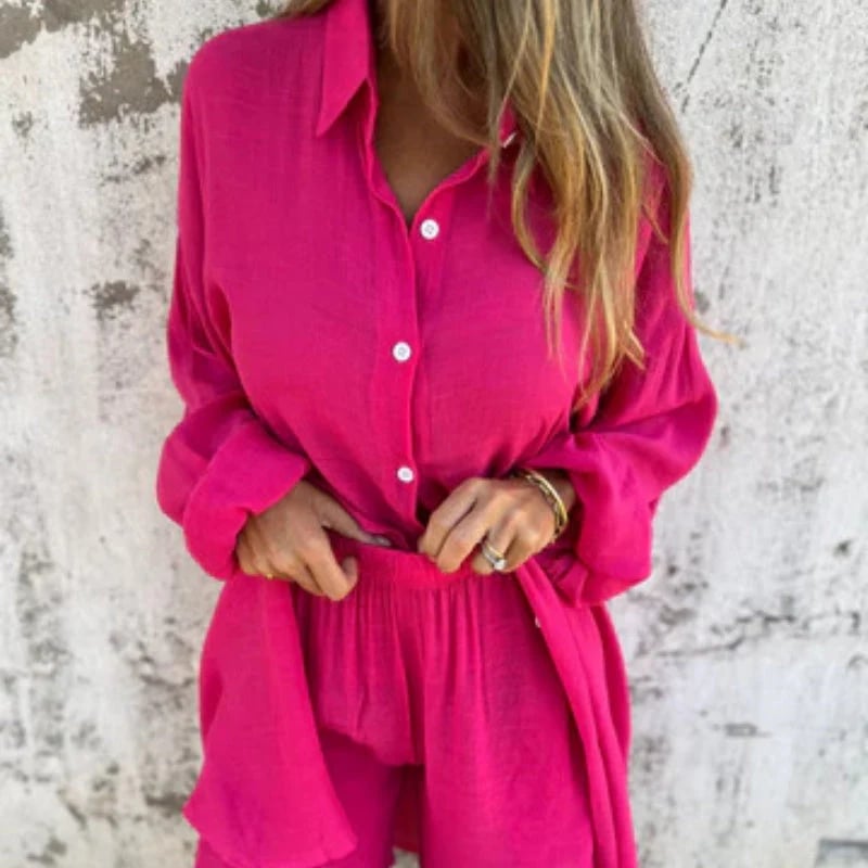aldorian™-🎉2025 New Products Hot Sale✨Women's Casual Long Sleeve Shirt & Shorts Two-Piece Set