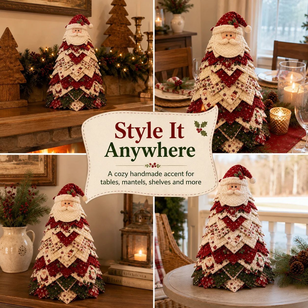 🔥HOT SALE🔥LAST DAY 50% OFF - 🎄DIY Quilted Santa Christmas Tree Kit – Handmade Fabric Holiday Tabletop Tree Decor