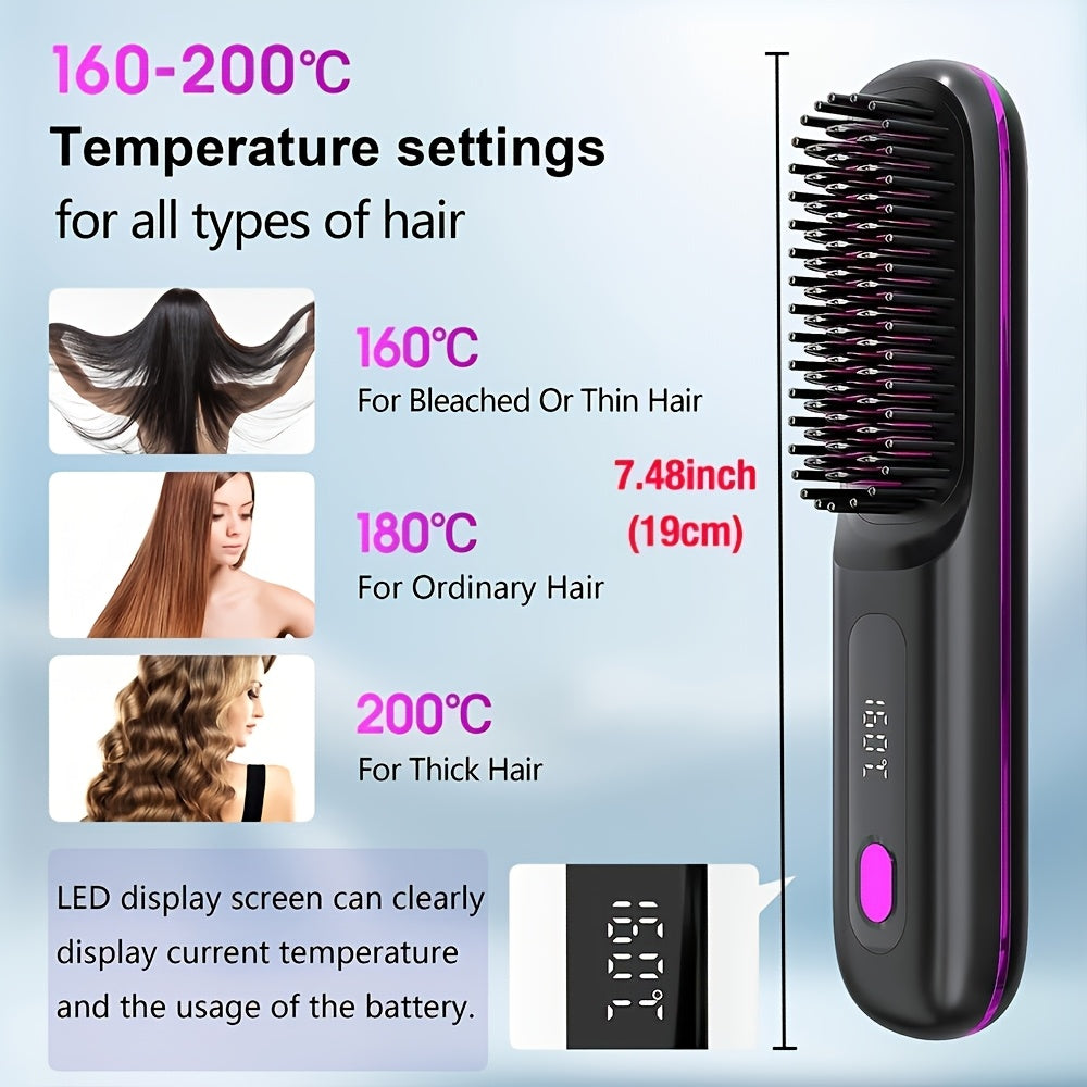 2-in-1 USB-Rechargeable Heated Hair Straightening Brush