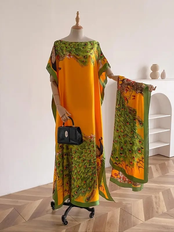 💥Women's Floral & Butterfly & Peacock Print Cape Shawl & Scarf Set
