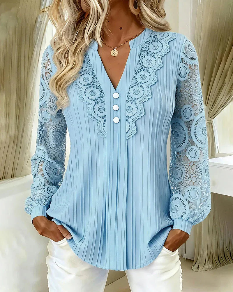 New solid color V-neck lace women's shirt
