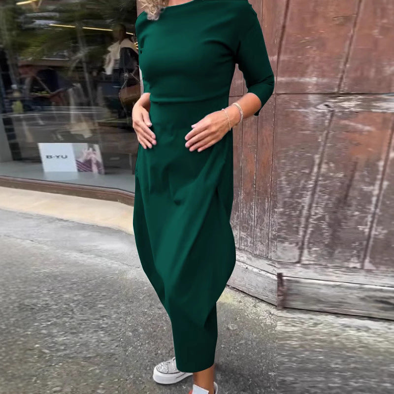 💕🤩Women's Solid-Color Casual Long-Sleeve Maxi Dress