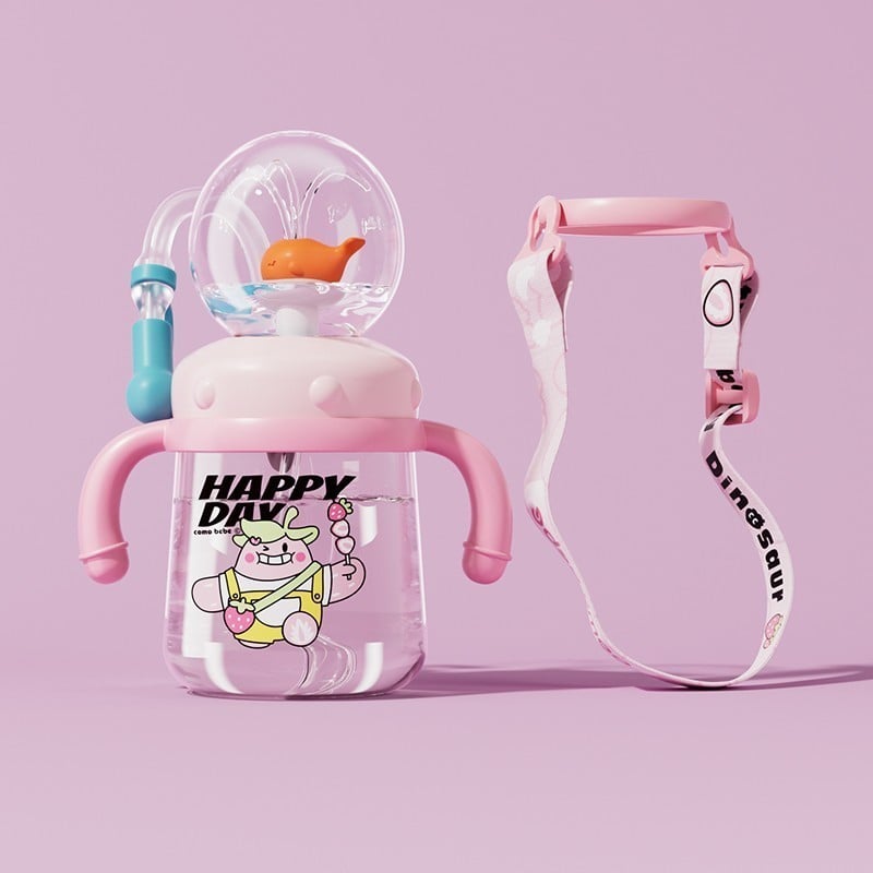 aldorian™-Drinking Cup With Whale Squirt, Weighted Sippy Cups With Adjustable Straps