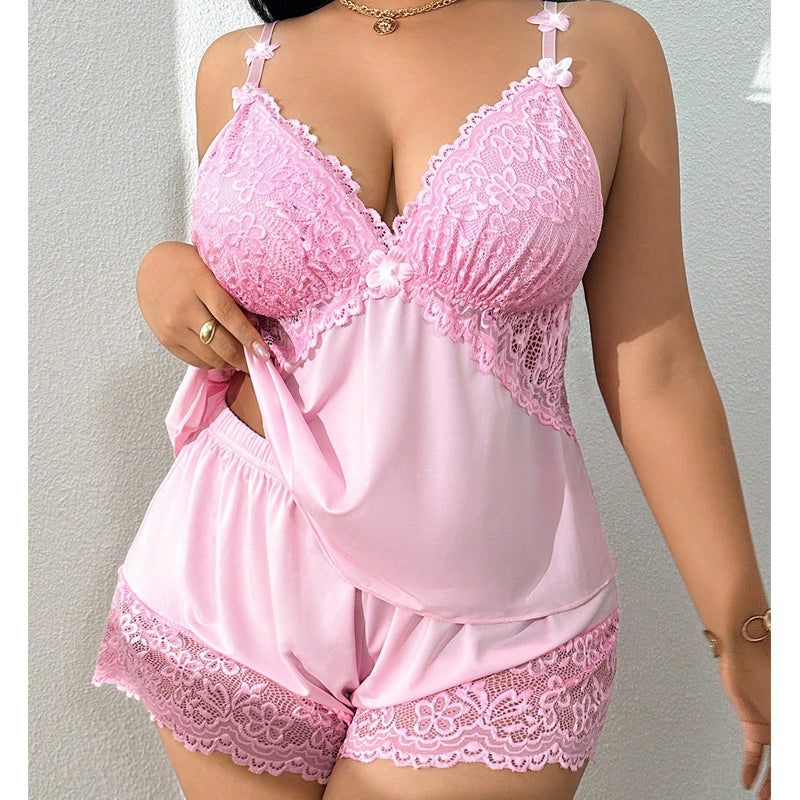 🥳2026 HOT SALE🥳💞50K+ SOLD!👗🌸 50% OFF! Lace Trim Camisole & Shorts Pajama Set – Soft satin-like fabric, adjustable straps & V-neck.