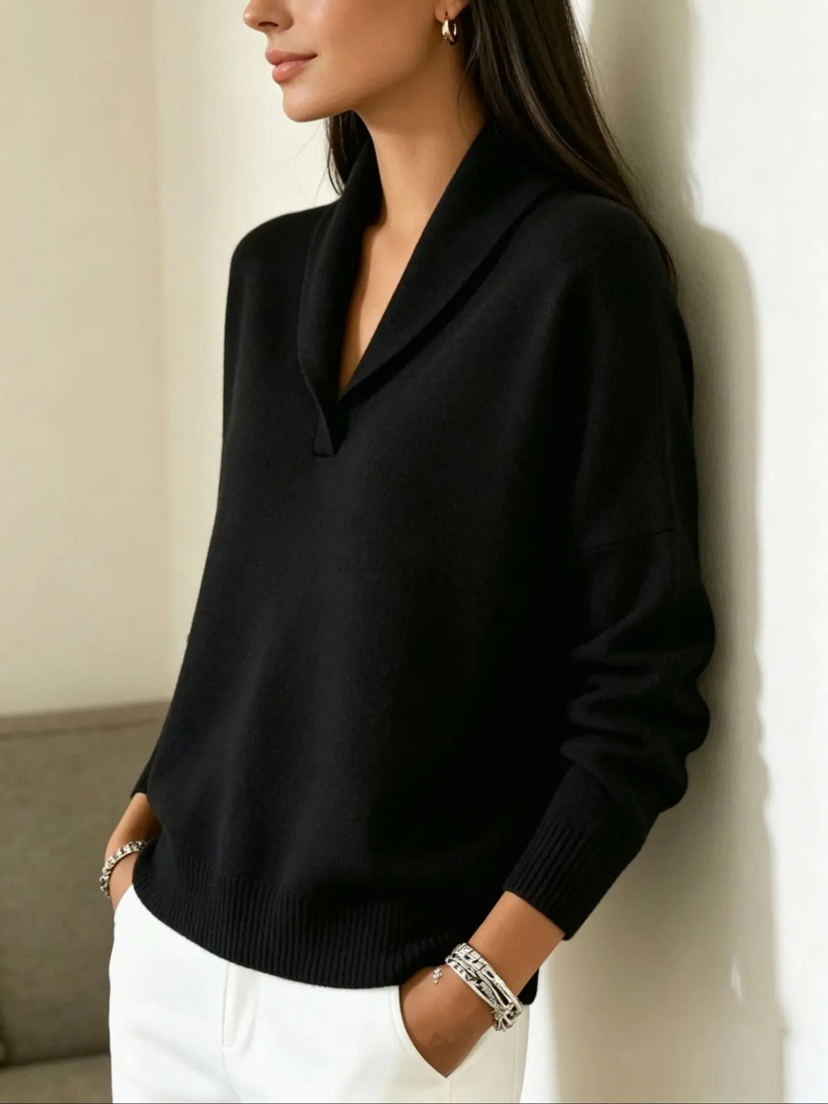 Women's Long-Sleeve V-Neck Knit Pullover