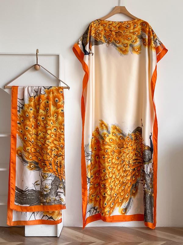 💥Women's Floral & Butterfly & Peacock Print Cape Shawl & Scarf Set