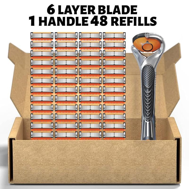 50%off - 48-Piece Men's Razor Blade Replacement Set with Free Handle - Ultra Sharp Stainless Steel Blades for Smooth Shaving