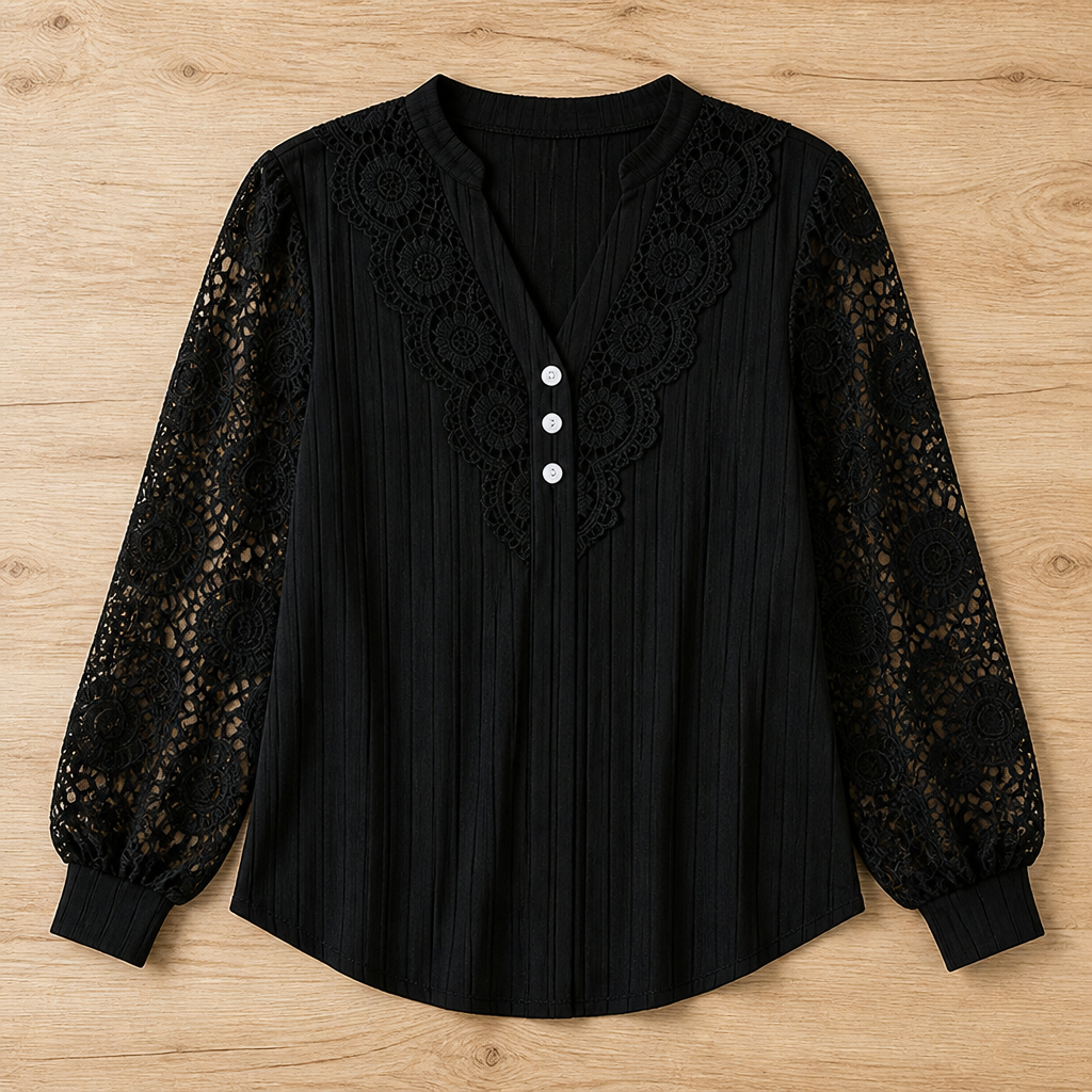 New solid color V-neck lace women's shirt