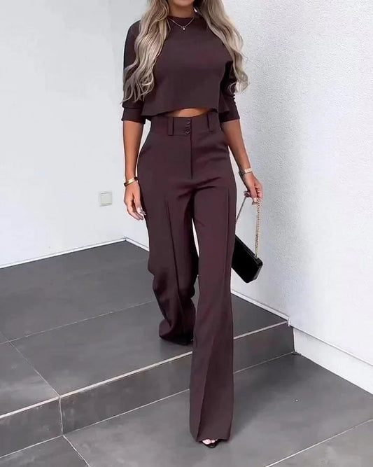 aldorian™-Solid Color Jacket & High Waist Straight Pants Set (Buy 2 Free shipping)