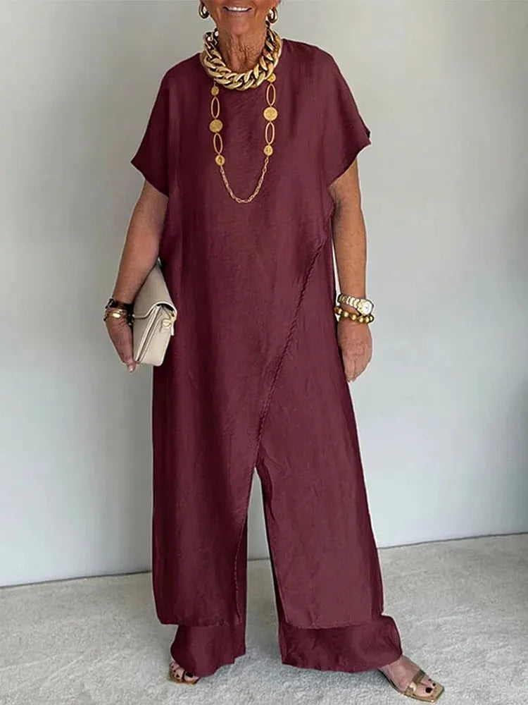 🍀🍀New Arrival - Women's Casual Retro Loose Asymmetrical Two-Piece Set