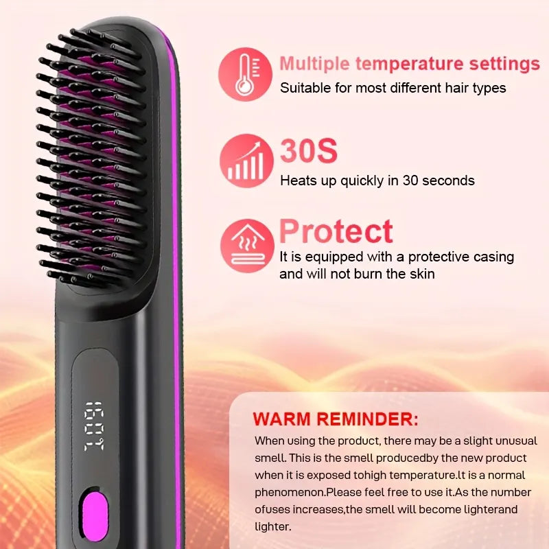 👩‍🦰2-in-1 USB Rechargeable Heated Hair Straightening Brushv