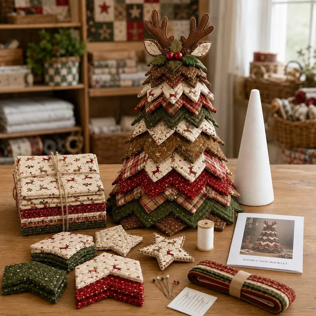 🔥HOT SALE🔥LAST DAY 50% OFF - 🎄DIY Quilted Santa Christmas Tree Kit – Handmade Fabric Holiday Tabletop Tree Decor