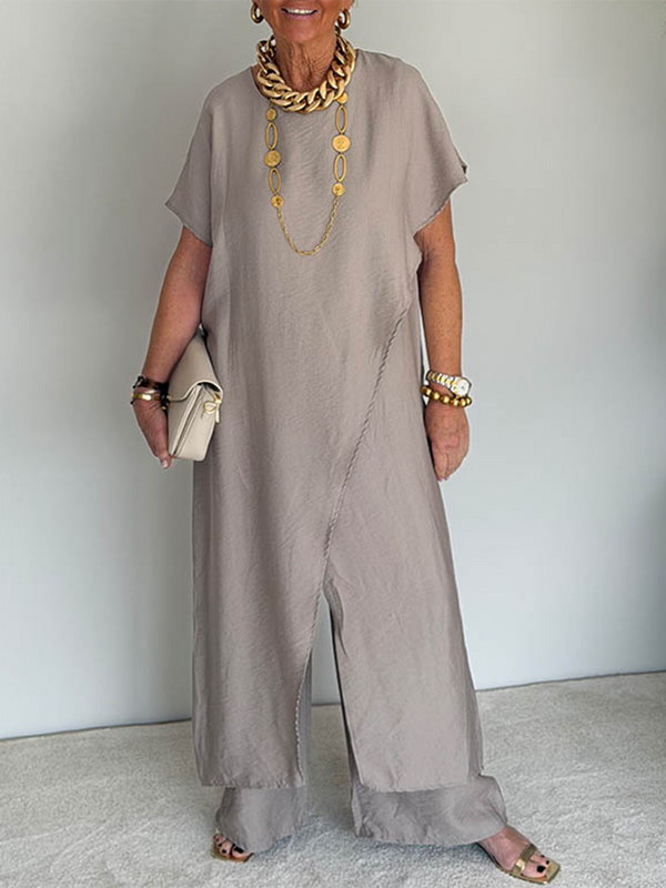 🍀🍀New Arrival - Women's Casual Retro Loose Asymmetrical Two-Piece Set