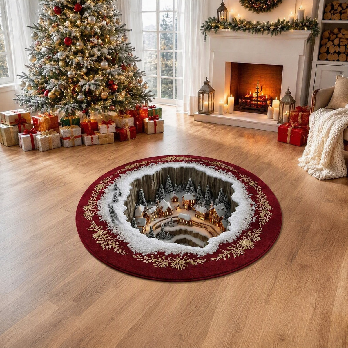 🎄3D Christmas Gnome Optical Illusion Round Rug | Fun Festive Home Decor Must‐Have⭐🏠🎁