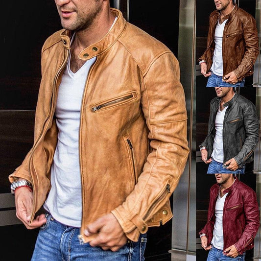 aldorian™-Stand-up collar Leather Jacket