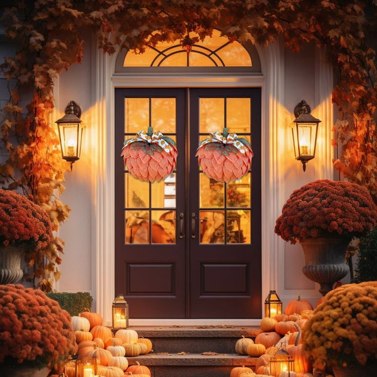 🔥🍁 Farmhouse Pumpkin Wreath For Front Door