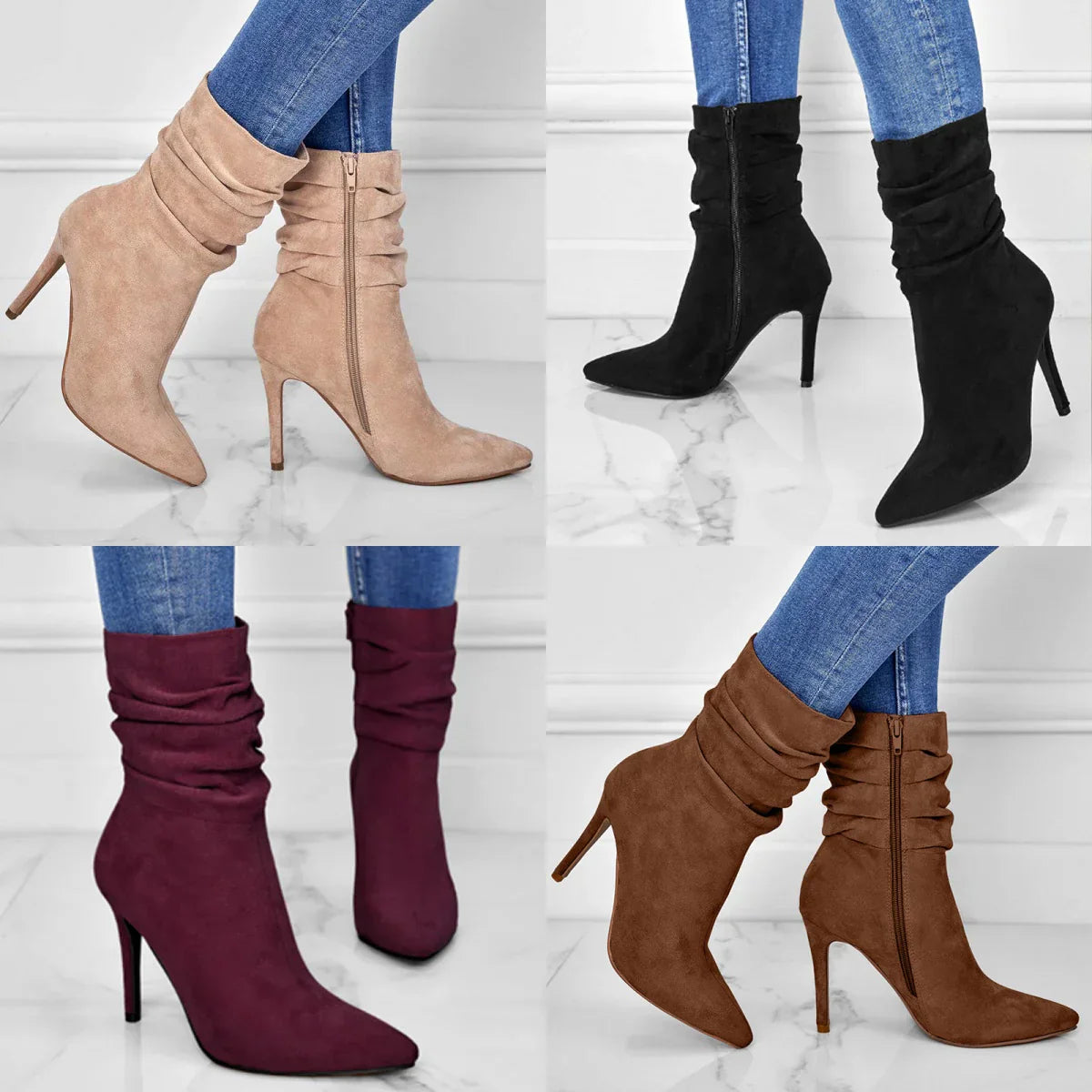 💖💥Fabric material upgrade-Women's Pointed Toe High Heel Short Boots