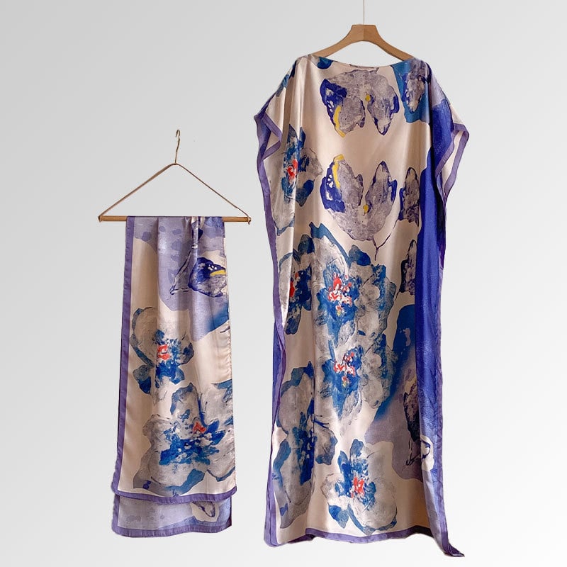💥Women's Floral & Butterfly & Peacock Print Cape Shawl & Scarf Set