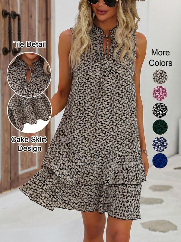 💃Women's Geometric Print Bow Dress
