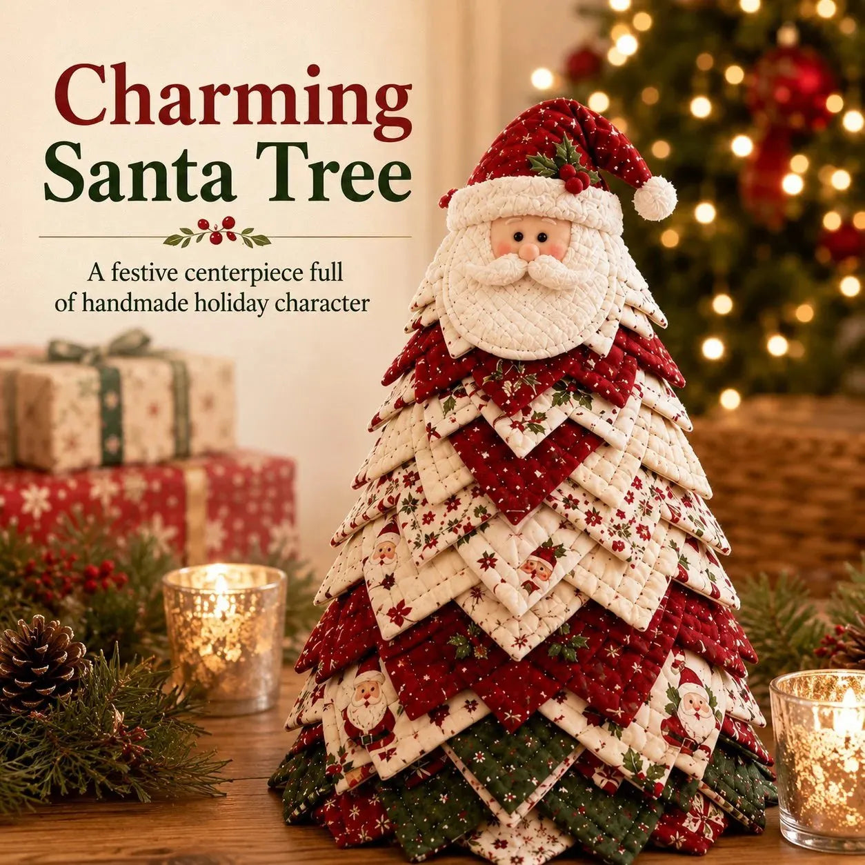 🔥HOT SALE🔥LAST DAY 50% OFF - 🎄DIY Quilted Santa Christmas Tree Kit – Handmade Fabric Holiday Tabletop Tree Decor