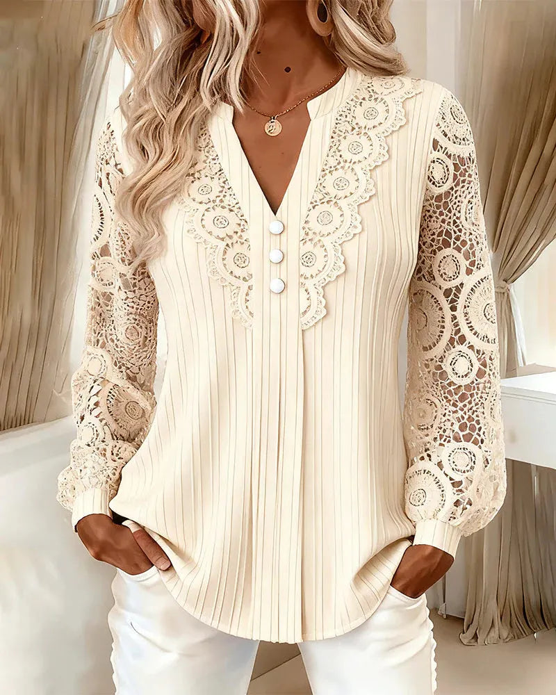 New solid color V-neck lace women's shirt