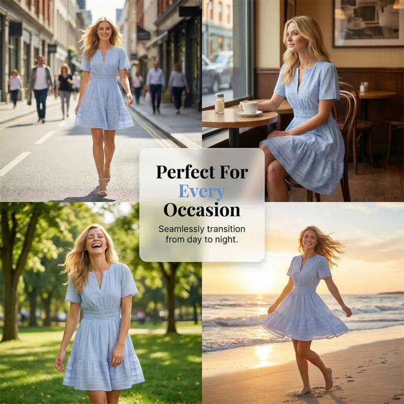 🌸Women Short Sleeve Tiered Mini Dress
