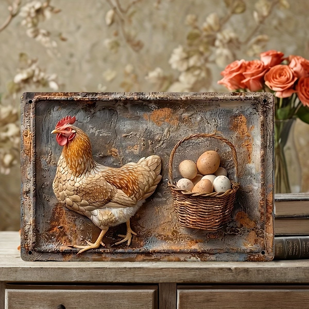 50%off- Vintage Chicken & Fresh Eggs Metal Sign
