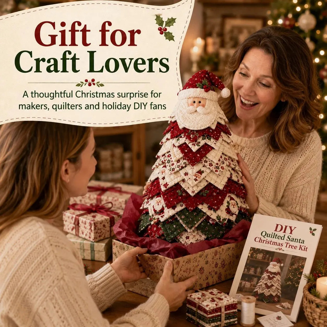 🔥HOT SALE🔥LAST DAY 50% OFF - 🎄DIY Quilted Santa Christmas Tree Kit – Handmade Fabric Holiday Tabletop Tree Decor