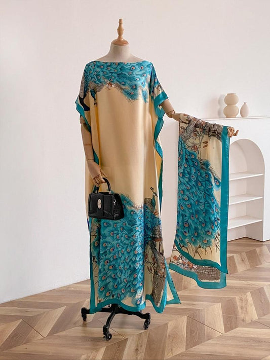 💥Women's Floral & Butterfly & Peacock Print Cape Shawl & Scarf Set