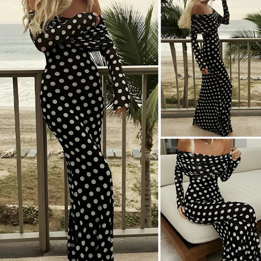 aldorian™-💖Elegant dress with polka dot pattern and bare shoulders