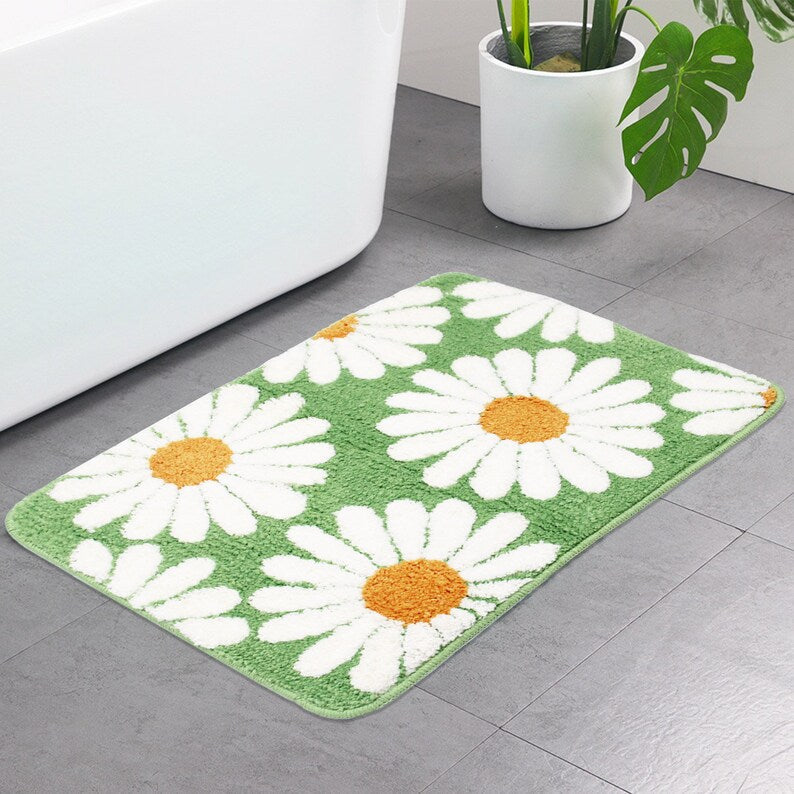 Cute Green Daisy Bath Mat