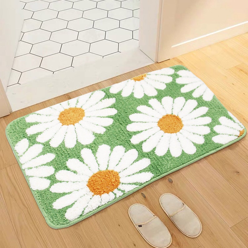 Cute Green Daisy Bath Mat