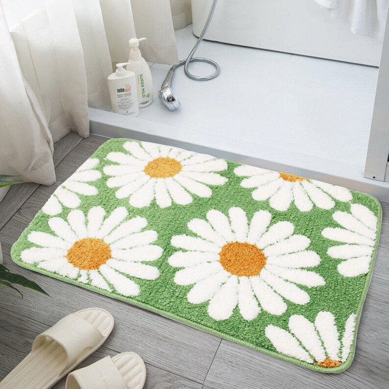 Cute Green Daisy Bath Mat