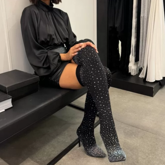 💎✨Women’s Sparkly Faux Diamonds Over-the-Knee Boots