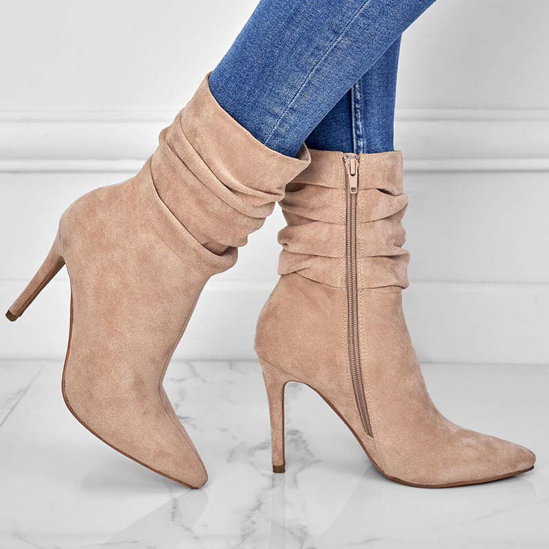 💖💥Fabric material upgrade-Women's Pointed Toe High Heel Short Boots