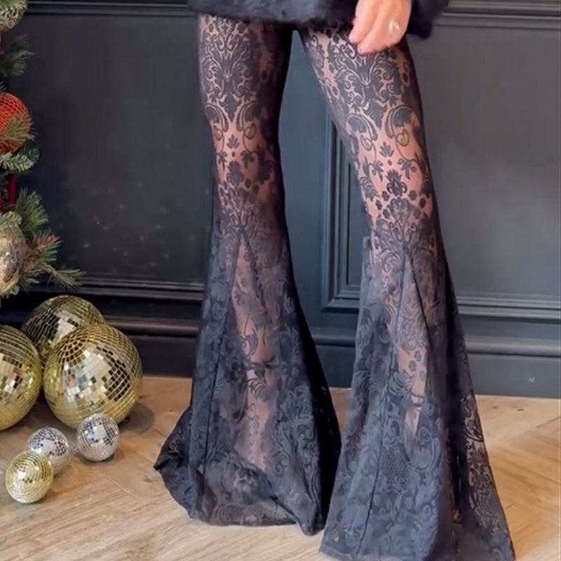 💖Stylish Blazer & See Through Flared Pants 2 PCS Set