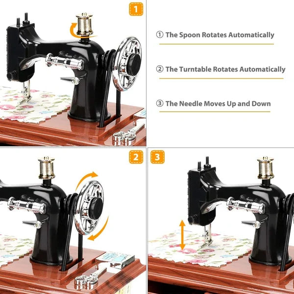 Wood Mini Sewing Machine Music Box
