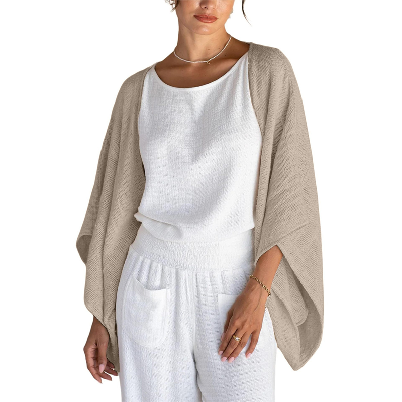 Women's 3/4 Sleeve Front-Open Loose Shawl