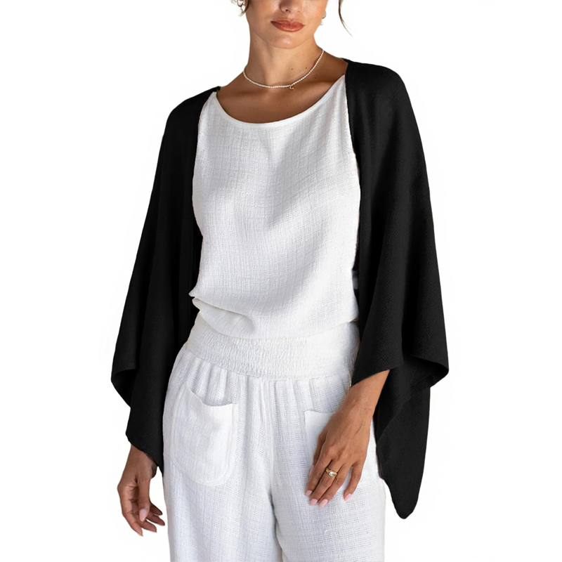 Women's 3/4 Sleeve Front-Open Loose Shawl