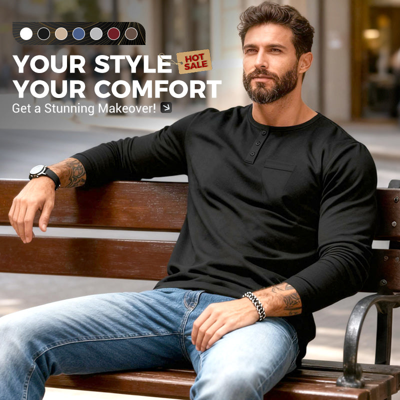 ⚡Men’s Slim Fit Henley Long Sleeve T-Shirt 🔥