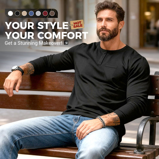 ⚡Men’s Slim Fit Henley Long Sleeve T-Shirt 🔥