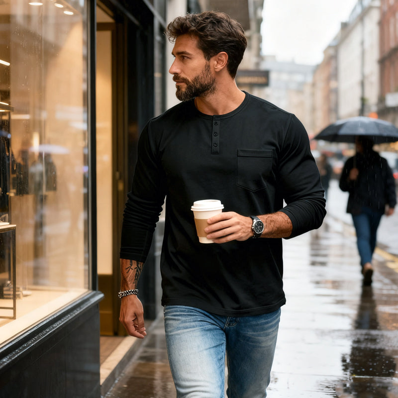 ⚡Men’s Slim Fit Henley Long Sleeve T-Shirt 🔥