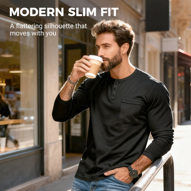 ⚡Men’s Slim Fit Henley Long Sleeve T-Shirt 🔥